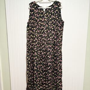 Vintage Robbie Bee Black Floral Maxi Dress Sleeveless Button Front Plus Size 22W